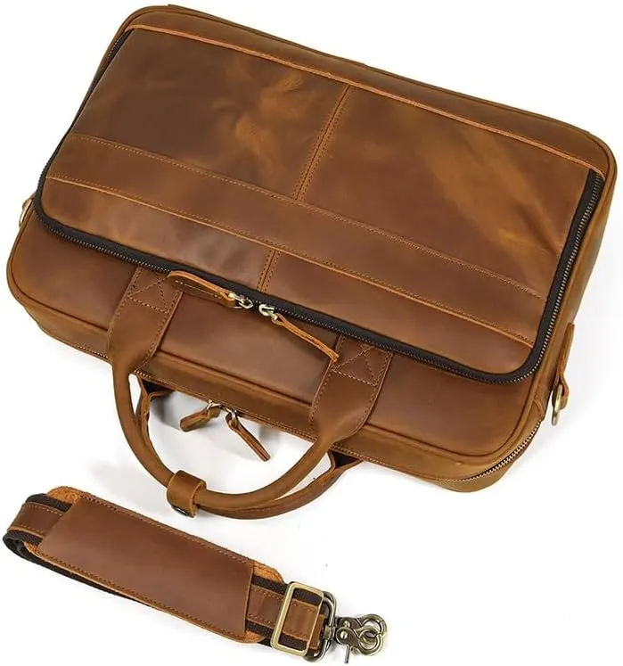 Tote Briefcase Leather Men's Vintage Commuter Baottop Layer Cowhide 14 "Computer Handbag Business Bag