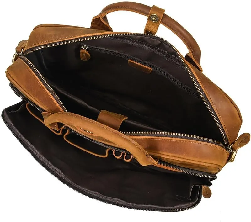 Tote Briefcase Leather Men's Vintage Commuter Baottop Layer Cowhide 14 "Computer Handbag Business Bag
