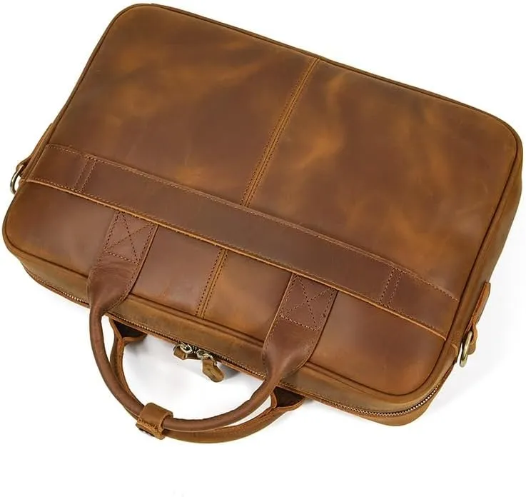 Tote Briefcase Leather Men's Vintage Commuter Baottop Layer Cowhide 14 "Computer Handbag Business Bag
