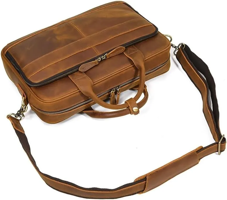 Tote Briefcase Leather Men's Vintage Commuter Baottop Layer Cowhide 14 "Computer Handbag Business Bag