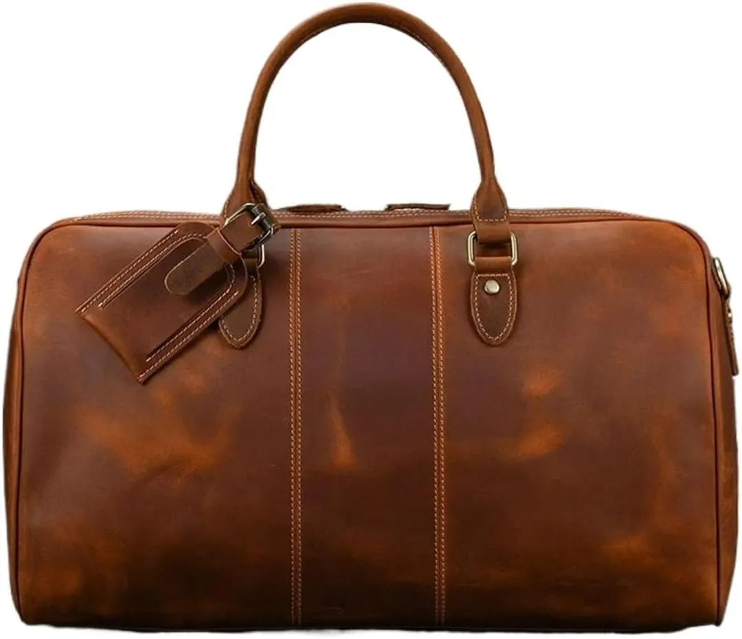 Travel Bag for Men Leather Travel Travelling Laptop Handbags Unisex Cow Skin Hand Luggage Bag
