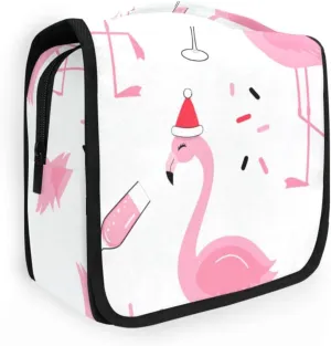 Travel Toiletry Bag Cosmetic Bag Flamingo Christmas Hat Portable Hanging Cosmetic Case Traveling With Leakproof Compartment Makeup Toiletries Cosmetic Organizer for Women Men