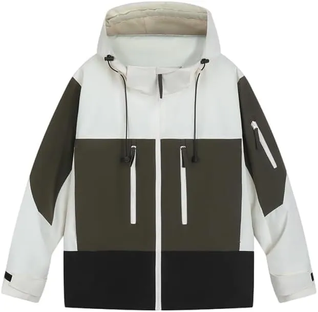 Unisex Hooded Windbreaker, Waterproof Lightweight Jacket, Patchwork Color, Casual