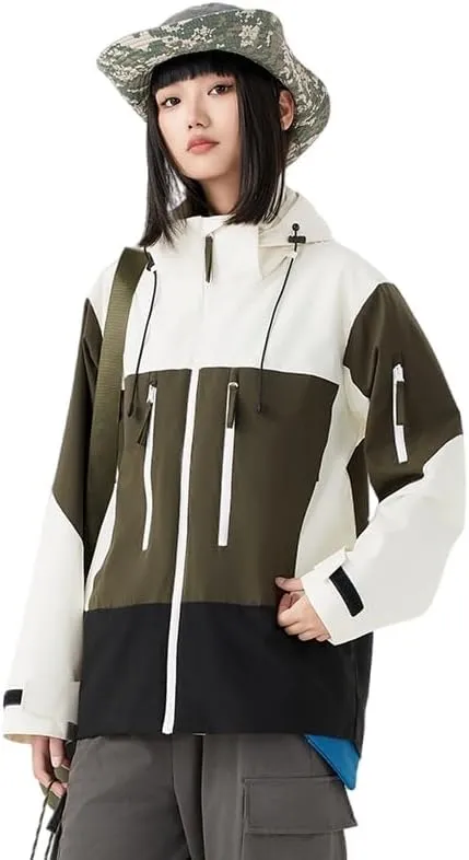 Unisex Hooded Windbreaker, Waterproof Lightweight Jacket, Patchwork Color, Casual