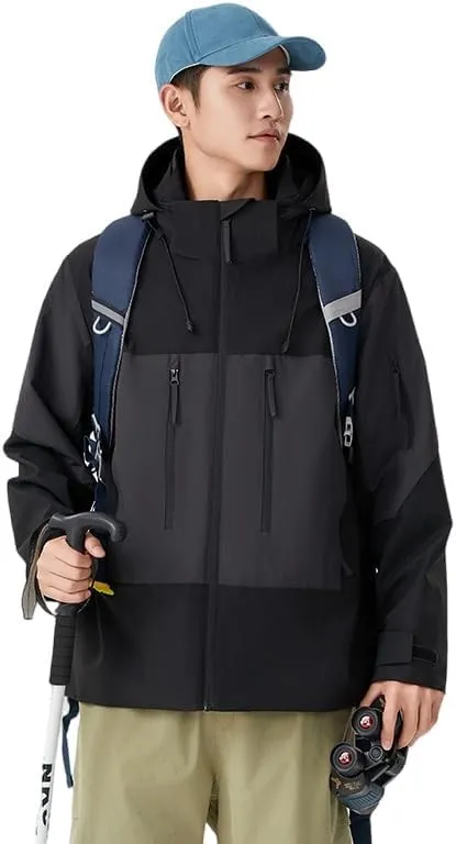 Unisex Hooded Windbreaker, Waterproof Lightweight Jacket, Patchwork Color, Casual