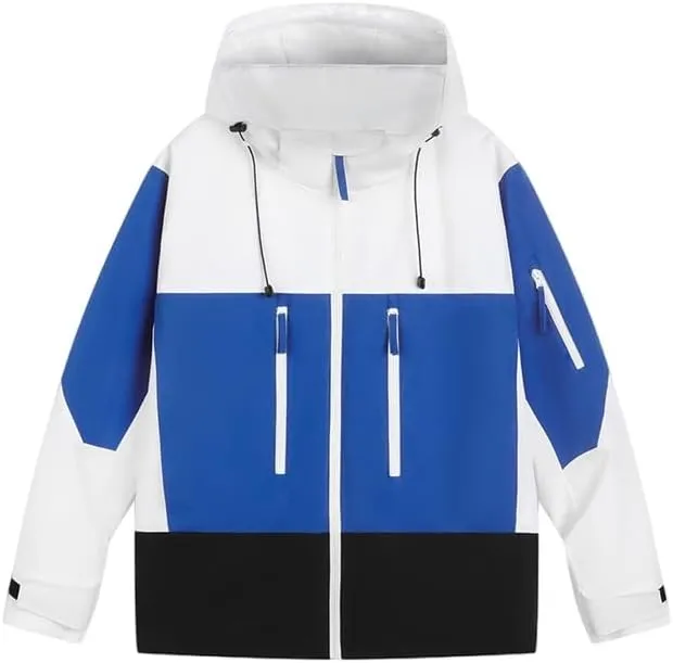 Unisex Hooded Windbreaker, Waterproof Lightweight Jacket, Patchwork Color, Casual