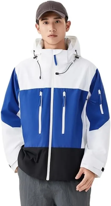 Unisex Hooded Windbreaker, Waterproof Lightweight Jacket, Patchwork Color, Casual
