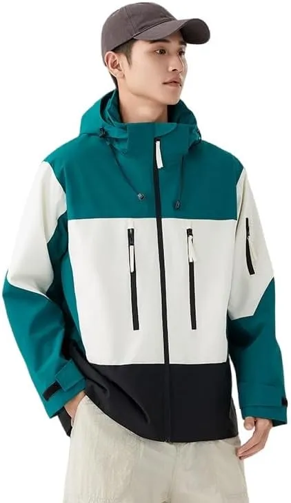 Unisex Hooded Windbreaker, Waterproof Lightweight Jacket, Patchwork Color, Casual