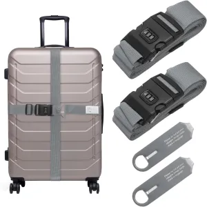 uxcell 2 Pcs Luggage Straps for 20-30 Inch Suitcases, Adjustable Luggage Connector Strap Buckle Travel Suitcase Bag Strap Belt with Password Buckle and Tag for Travel Suitcase Bag, Grey