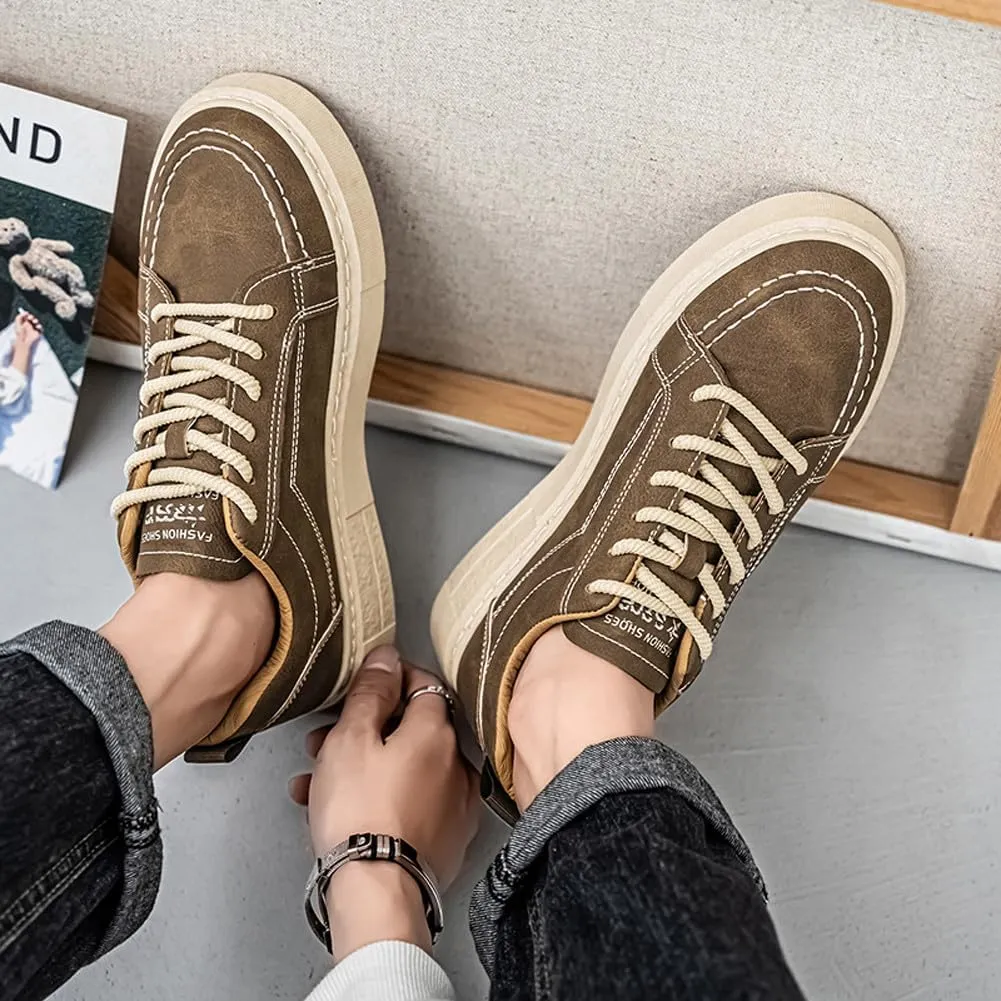 VAXAV Men's Fashion Low Top PU Flats Sneakers Skate Walking Driving Shoes