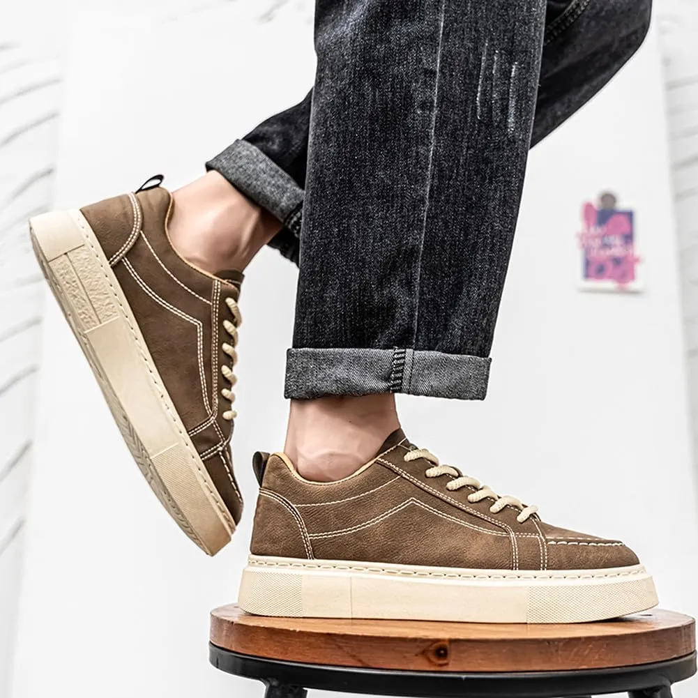 VAXAV Men's Fashion Low Top PU Flats Sneakers Skate Walking Driving Shoes