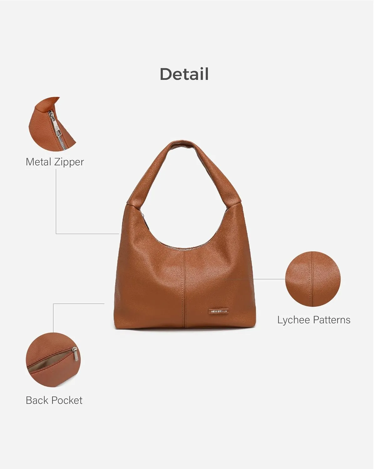Vegan Leather Shoulder Handbag with Wide Strap, Multiple Zipper Pockets, Flat Bottom, Black