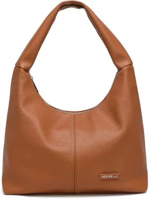 Vegan Leather Shoulder Handbag with Wide Strap, Multiple Zipper Pockets, Flat Bottom, Black