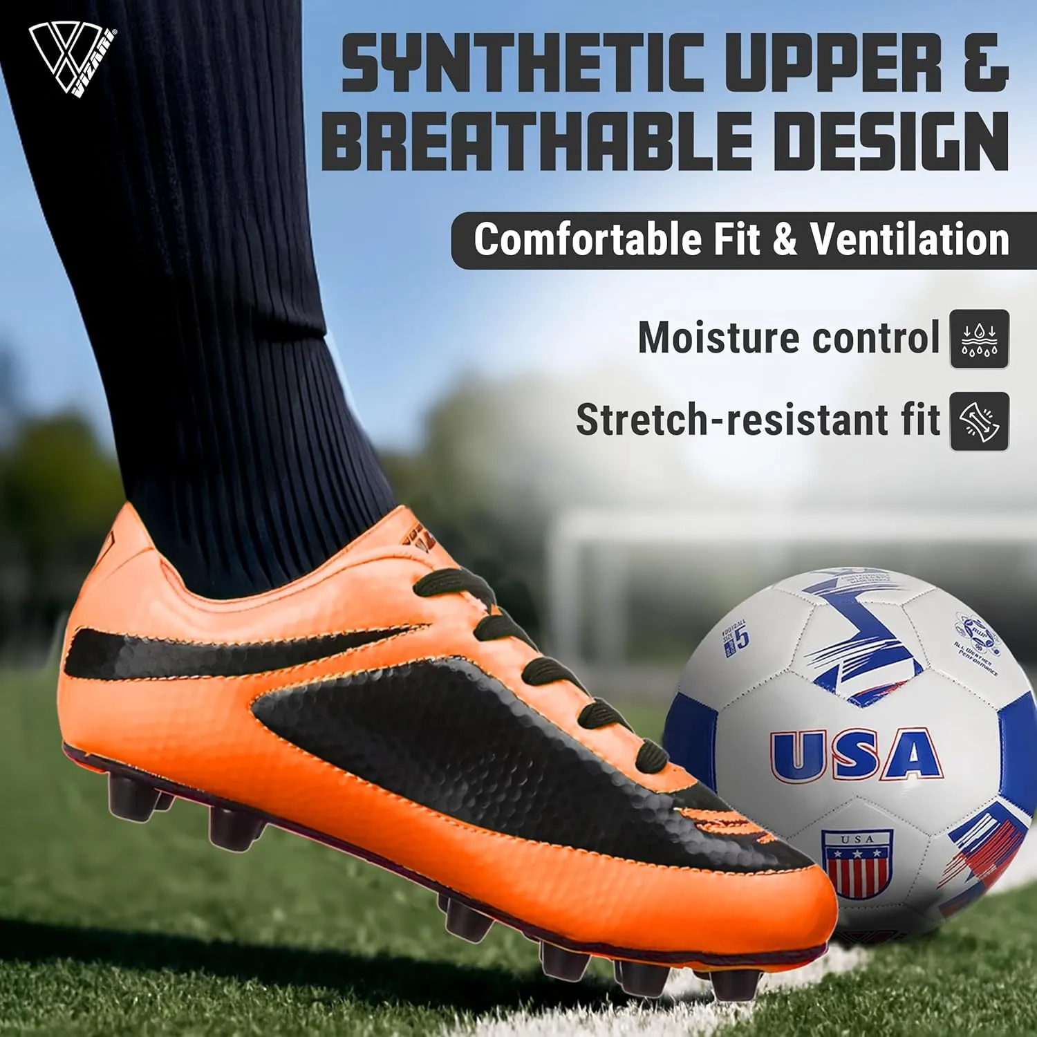 Vizari USA Boys Girls Soccer Cleats | Youth Firm Ground Athletic Outdoor Football Shoes for Toddler, Little Kid, Big Kid | Lightweight & Durable