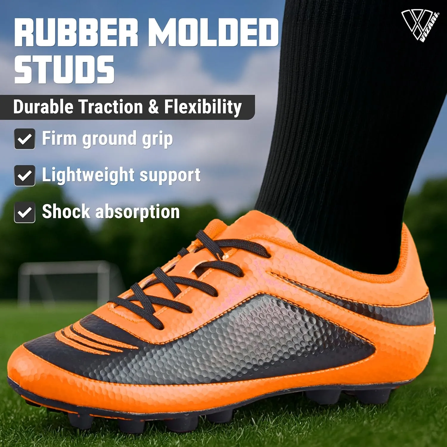 Vizari USA Boys Girls Soccer Cleats | Youth Firm Ground Athletic Outdoor Football Shoes for Toddler, Little Kid, Big Kid | Lightweight & Durable
