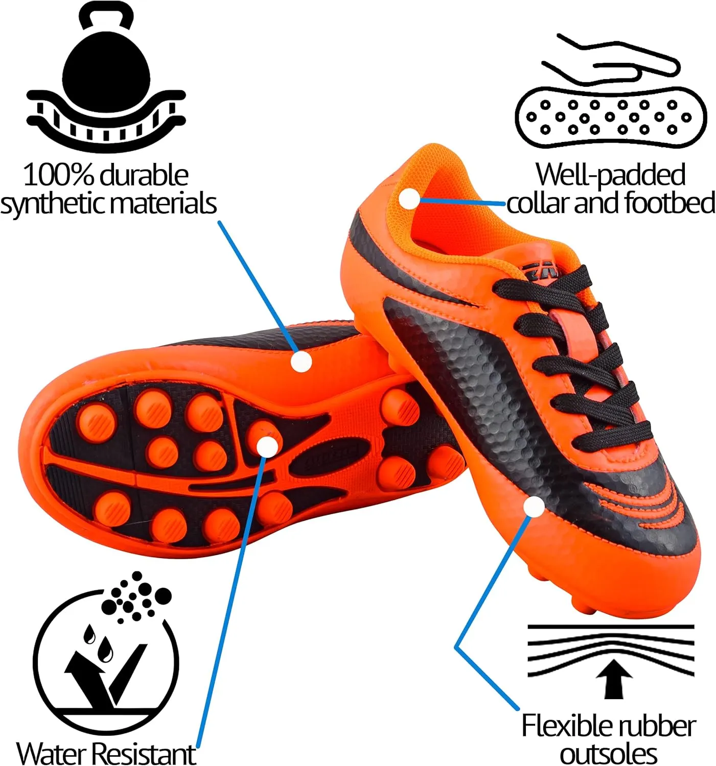 Vizari USA Boys Girls Soccer Cleats | Youth Firm Ground Athletic Outdoor Football Shoes for Toddler, Little Kid, Big Kid | Lightweight & Durable