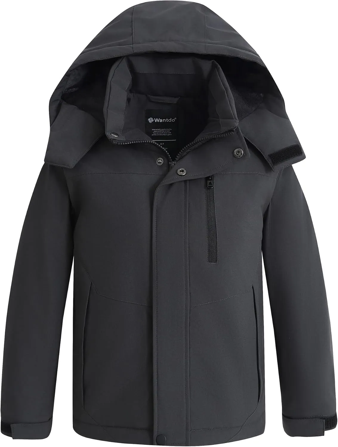 Wantdo Boy's Waterproof Ski Jacket Fleece Snowboarding Jackets Warm Thick Winter Coat Hooded Raincoats