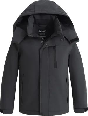 Wantdo Boy's Waterproof Ski Jacket Fleece Snowboarding Jackets Warm Thick Winter Coat Hooded Raincoats