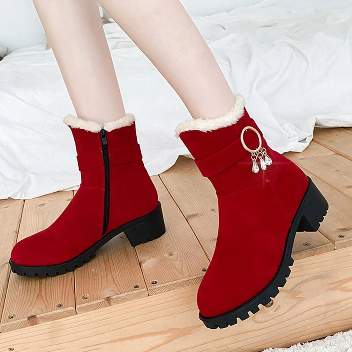 Winter Boots for Women 2023 Trendy Fall Womens Black Winter Snow Boots Womens Wide Toe Snow Boots Mid Calf Winter Boots for Women Low Heel Botas De Invierno Para Mujer Pie Ancho