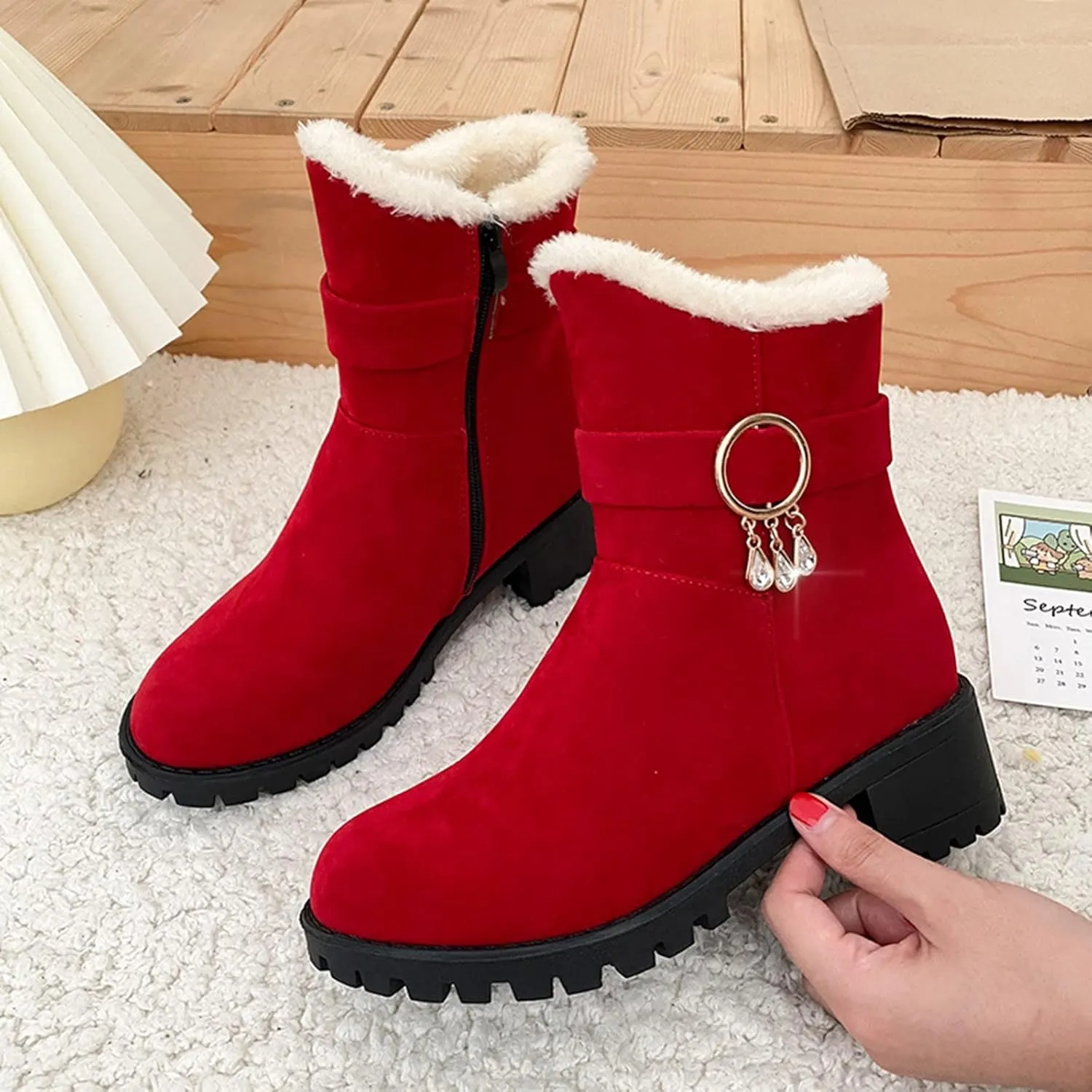 Winter Boots for Women 2023 Trendy Fall Womens Black Winter Snow Boots Womens Wide Toe Snow Boots Mid Calf Winter Boots for Women Low Heel Botas De Invierno Para Mujer Pie Ancho
