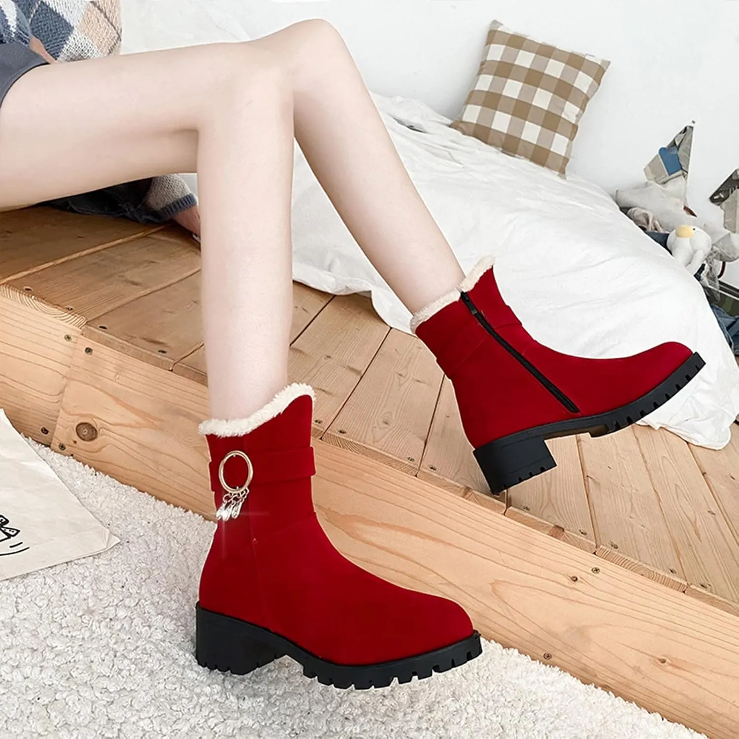 Winter Boots for Women 2023 Trendy Fall Womens Black Winter Snow Boots Womens Wide Toe Snow Boots Mid Calf Winter Boots for Women Low Heel Botas De Invierno Para Mujer Pie Ancho