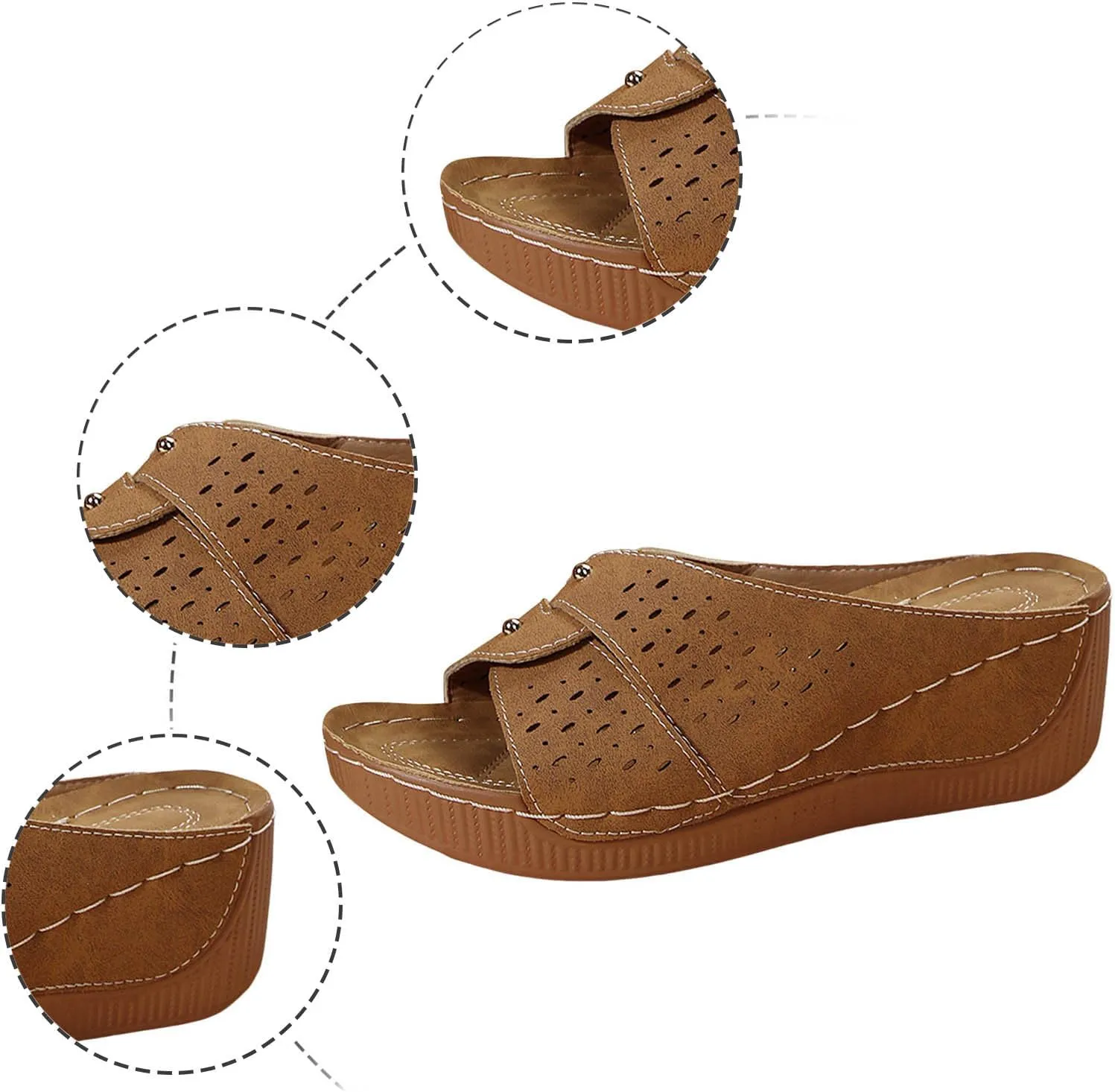 Women Summer Sandals Low Heel Slip On Casual Comfortable Arch Support Beach Walking Shoes for Daily Outfits