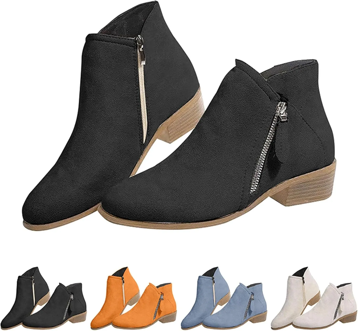 Women's Ankle Boots & Booties Ankle Booties for Women Flat Ankle Boots for Women Boot Shoes for Women Fashion Round Toe Side Zipper Pointd Toe Suede