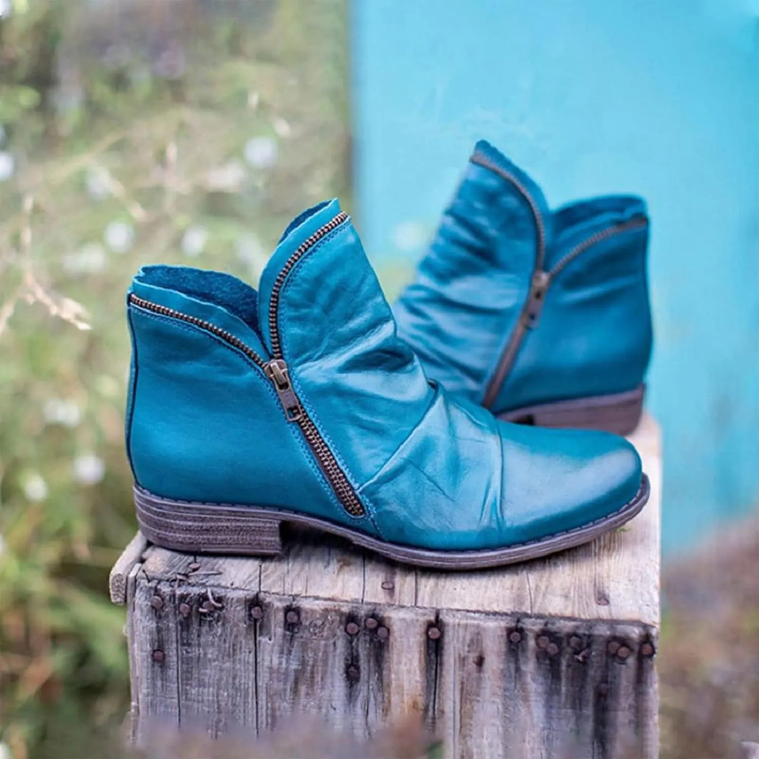 Womens Boots Fashion Side Zipper Solid Color Retro Boots for Women Chunky Heel Cozy Leather Casual Ankle Boots