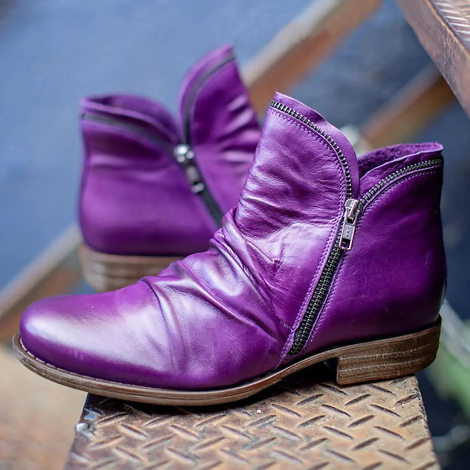 Womens Boots Fashion Side Zipper Solid Color Retro Boots for Women Chunky Heel Cozy Leather Casual Ankle Boots