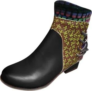 Womens Boots Roman Ethnic Style Soft Cozy PU Leather Fashion Boots for Women Side Zipper Square Heel Ankle Boots