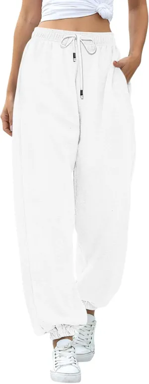 Womens Cinch Bottom Sweatpants Pockets High Waist Sporty Gym Athletic Fit Jogger Pants Lounge Trousers