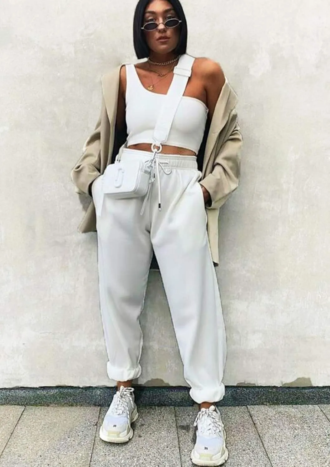 Womens Cinch Bottom Sweatpants Pockets High Waist Sporty Gym Athletic Fit Jogger Pants Lounge Trousers
