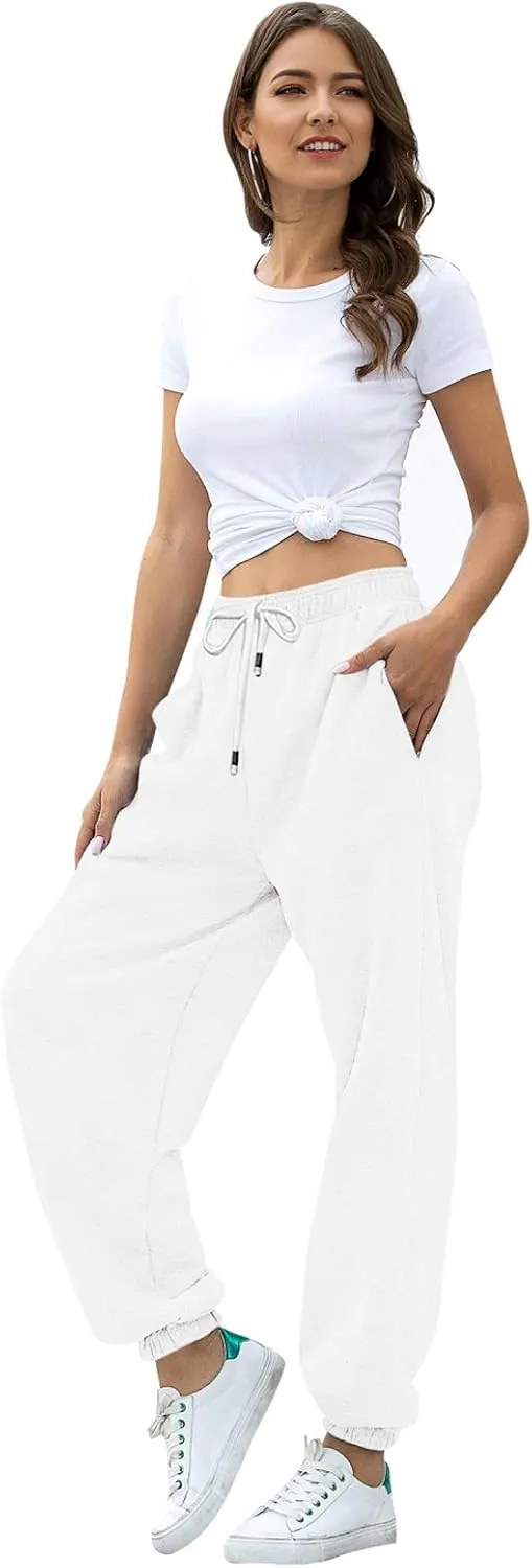 Womens Cinch Bottom Sweatpants Pockets High Waist Sporty Gym Athletic Fit Jogger Pants Lounge Trousers