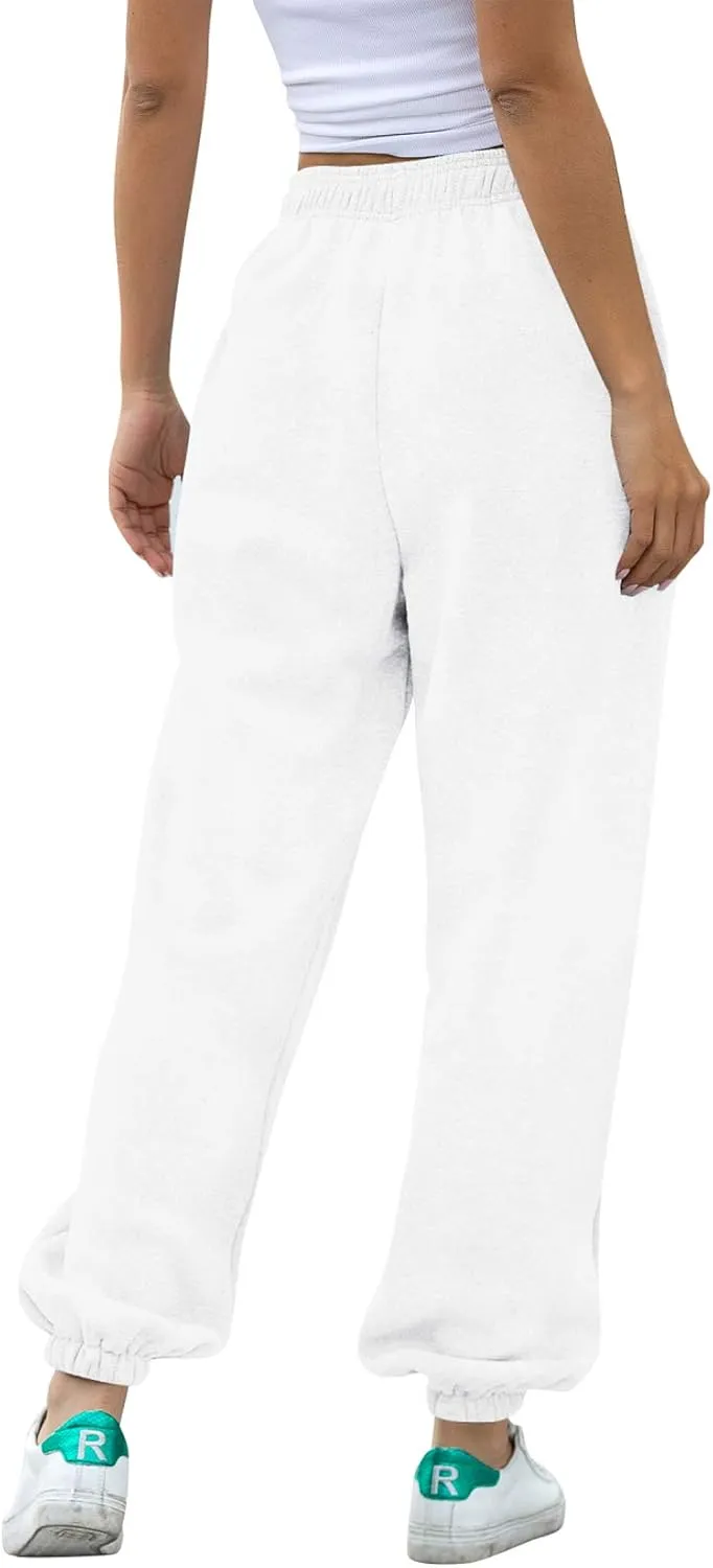 Womens Cinch Bottom Sweatpants Pockets High Waist Sporty Gym Athletic Fit Jogger Pants Lounge Trousers