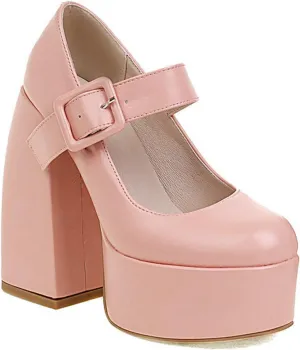 Women's Mary Jane Dress Pumps Round Toe Chunky High Block Heels Ankle Strap Gothic Platform Shoes