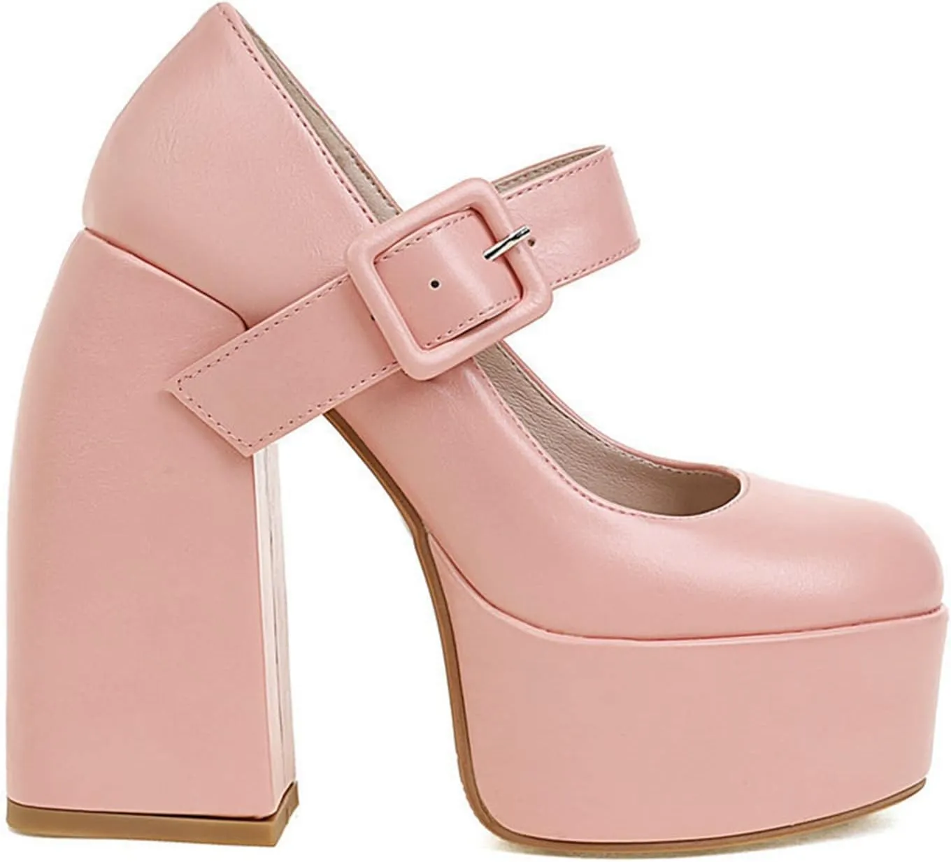 Women's Mary Jane Dress Pumps Round Toe Chunky High Block Heels Ankle Strap Gothic Platform Shoes