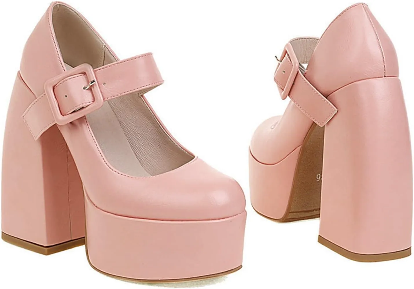 Women's Mary Jane Dress Pumps Round Toe Chunky High Block Heels Ankle Strap Gothic Platform Shoes