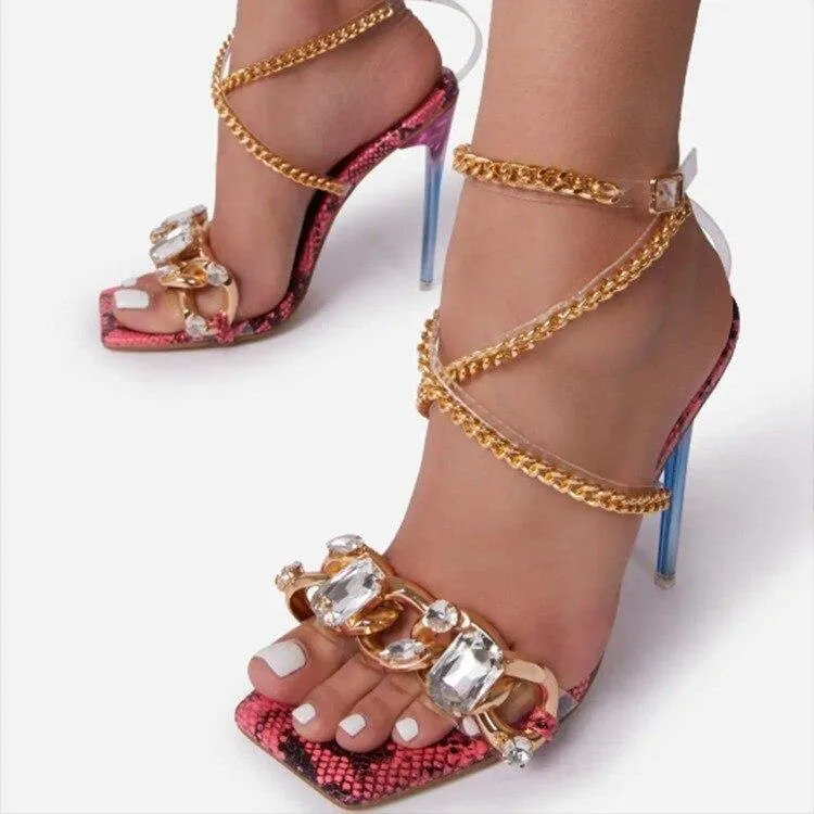 Women's Open Toe Party High Heels W/ Chain Details
