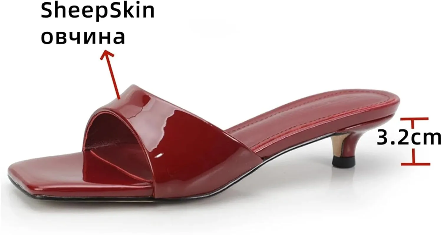 Women's Patent Leather Open Toe Sandals - Kitten Heels, Summer Fashion Casual, Simple Comfortable Slippers