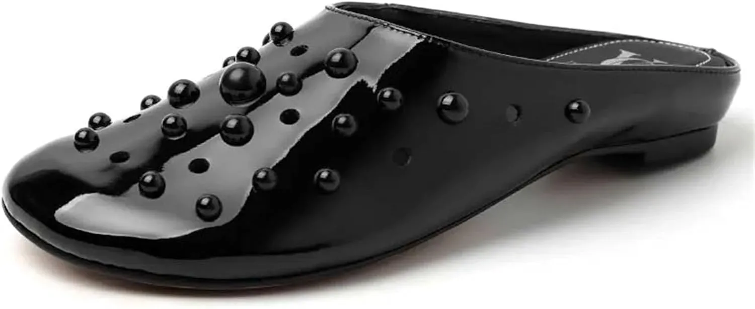 Women's Patent Leather Open-Toe Sandals - Low Heels Black/Pink Summer Casual Party