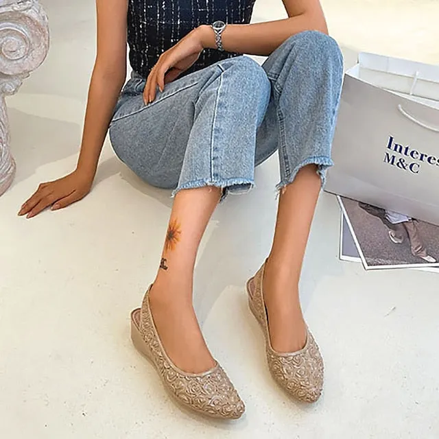 Women's Sandals Wedge Heels Outdoor Beach Summer Wedge Heel Pointed Toe Elegant Casual Minimalism PVC Loafer Solid Color Black Pink Green