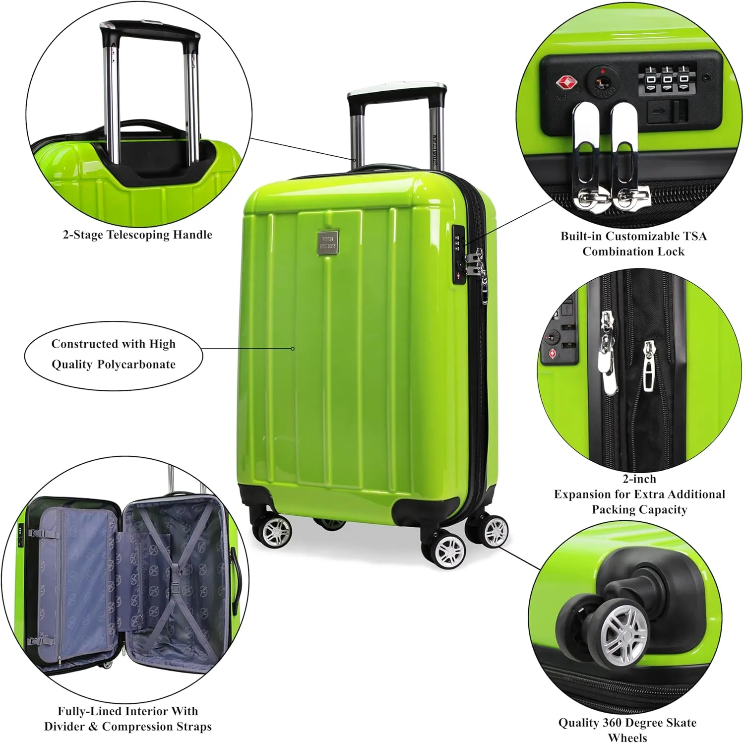 World Traveler VentureX Airline Approved Carry-On Luggage  Lightweight Hardside Suitcase with Spinner Wheels, Contour Apple Green, 20-inch