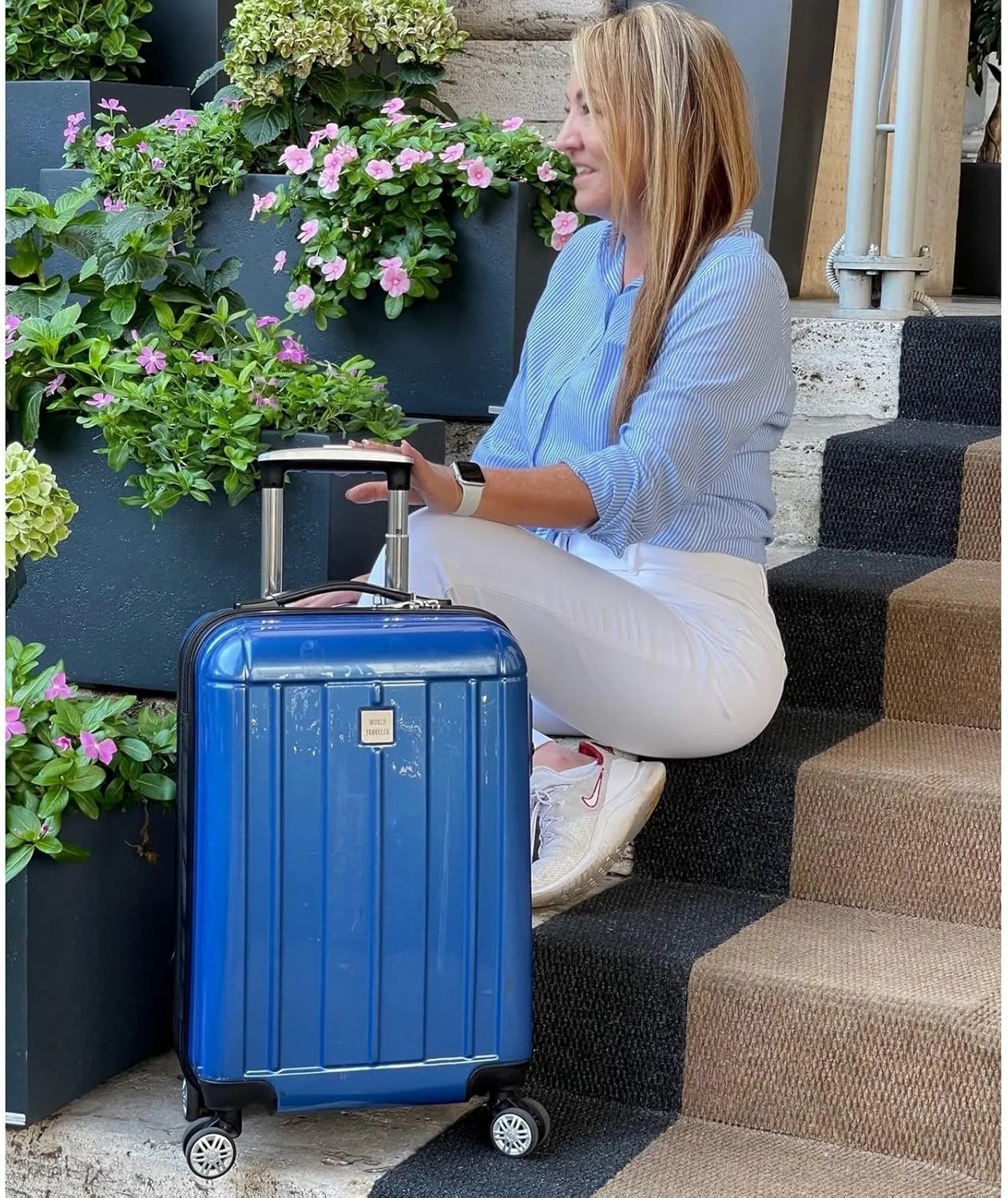 World Traveler VentureX Airline Approved Carry-On Luggage  Lightweight Hardside Suitcase with Spinner Wheels, Contour Blue, 20-inch