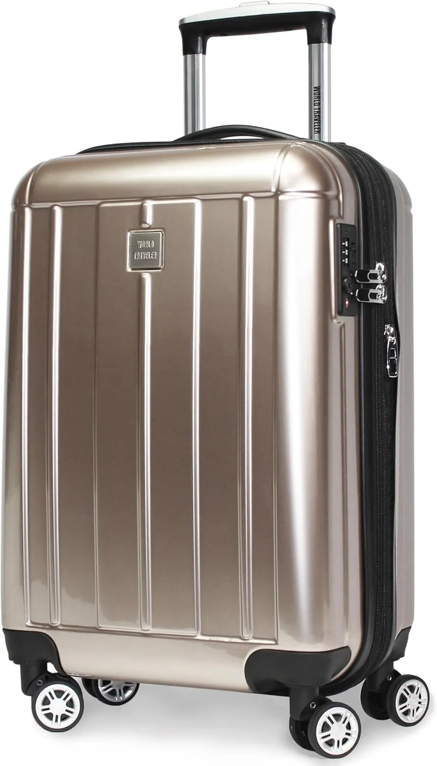 World Traveler VentureX Airline Approved Carry-On Luggage  Lightweight Hardside Suitcase with Spinner Wheels, Contour Champagne, 20-inch