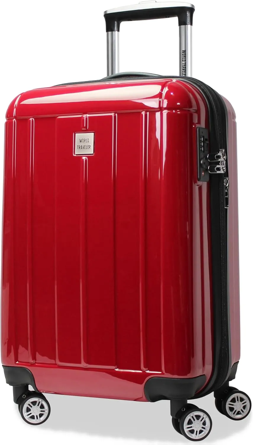 World Traveler VentureX Airline Approved Carry-On Luggage  Lightweight Hardside Suitcase with Spinner Wheels, Contour Red, 20-inch