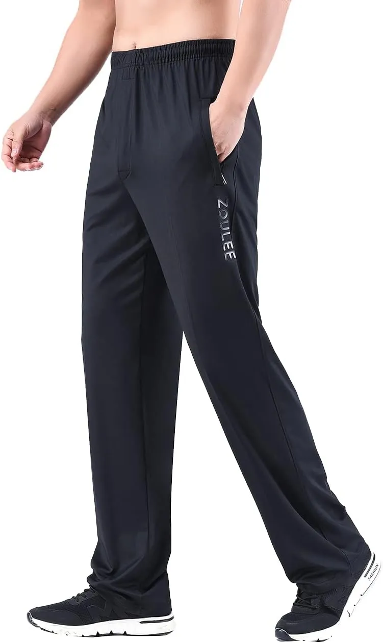 Zoulee New Men's Front Zipper Fly Open-Bottom Sweatpants Jogger Pants