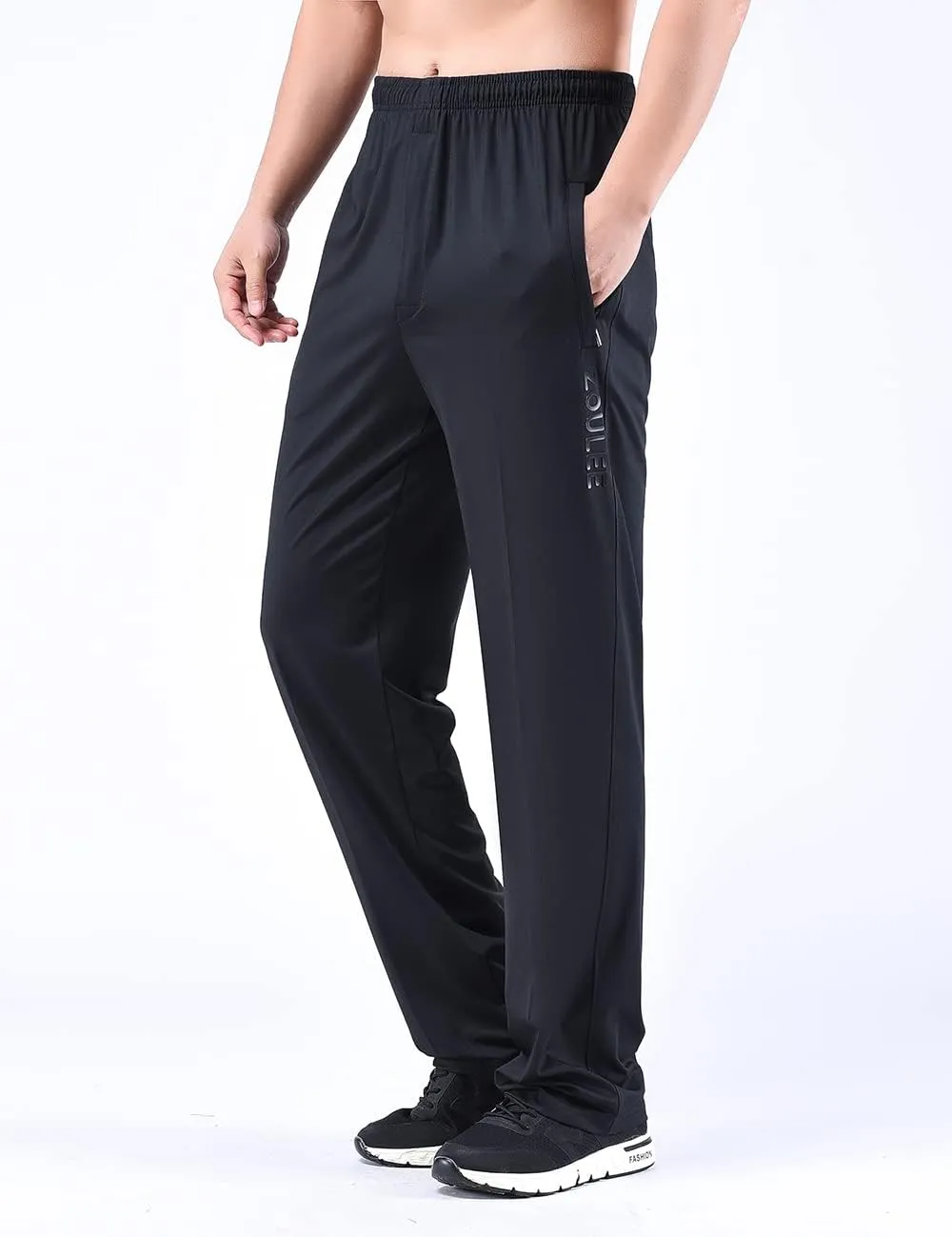 Zoulee New Men's Front Zipper Fly Open-Bottom Sweatpants Jogger Pants